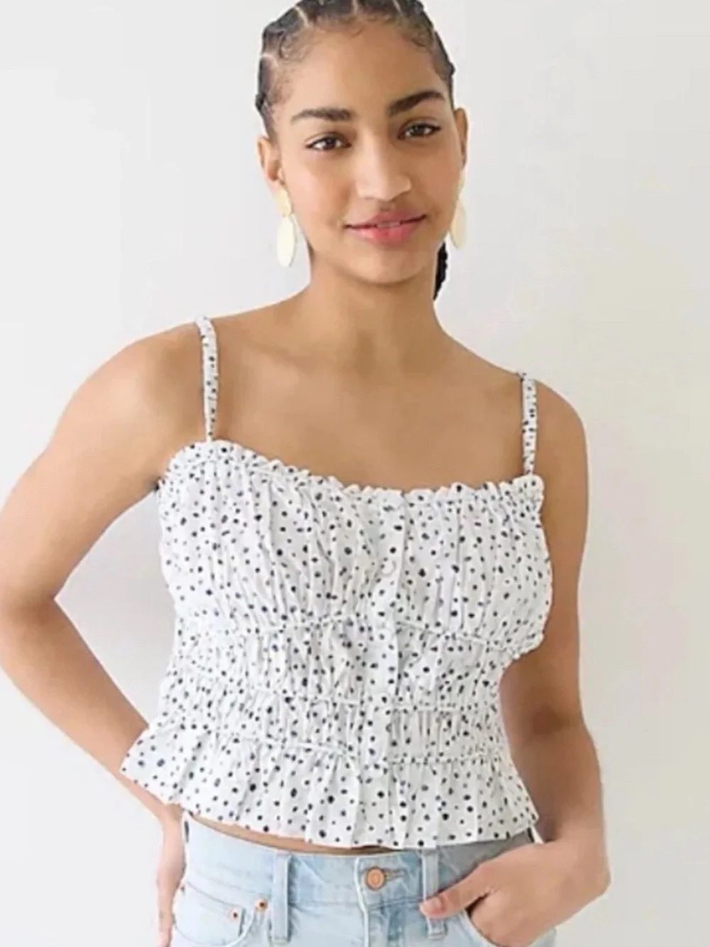 J. Crew Floral Crop Poplin Smocked Tank Top